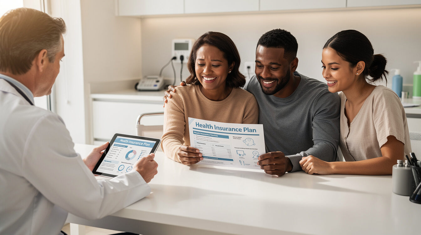 family reviewing health insurance plan