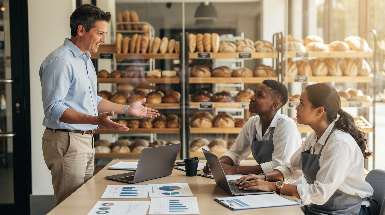 small business owner talking with employee